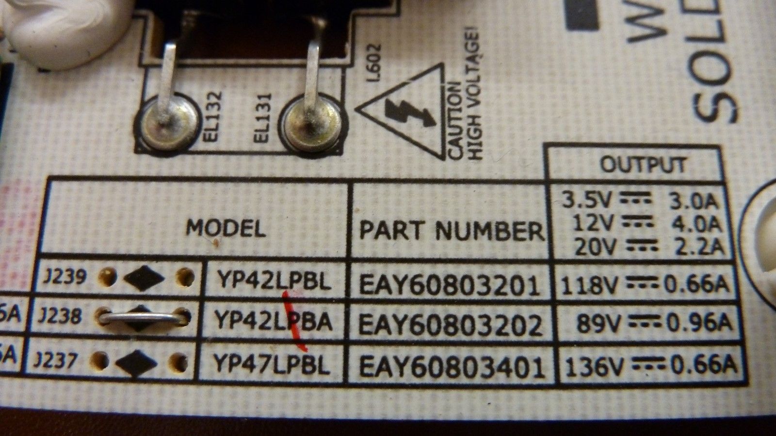 LG EAY60803202 POWER SUPPLY BOARD FOR 42LE5400 AND OTHER MODELS